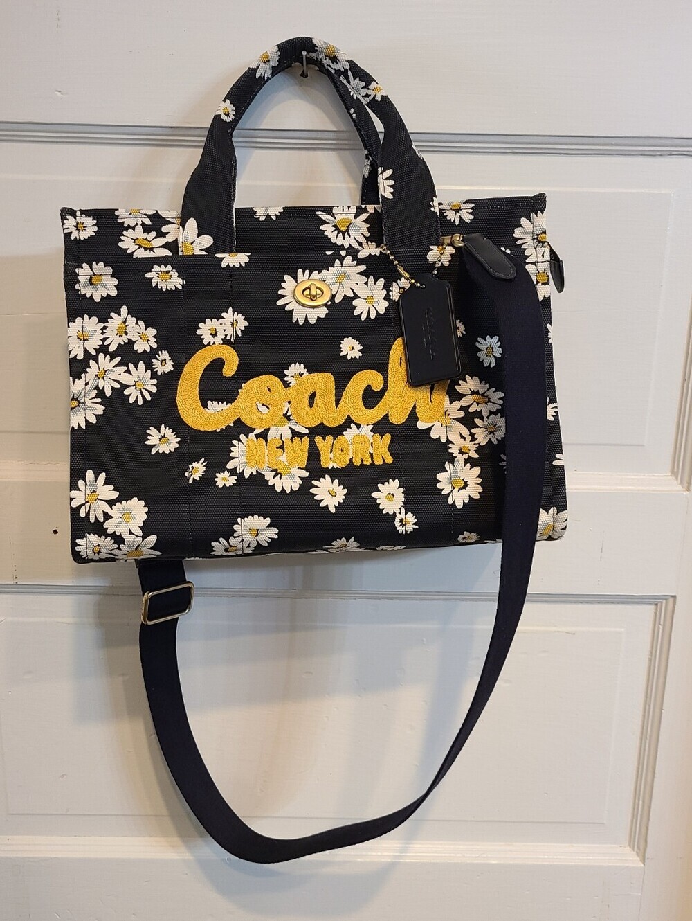 Coach Retired Daisy Canvas Tote with Yellow Coach Logo